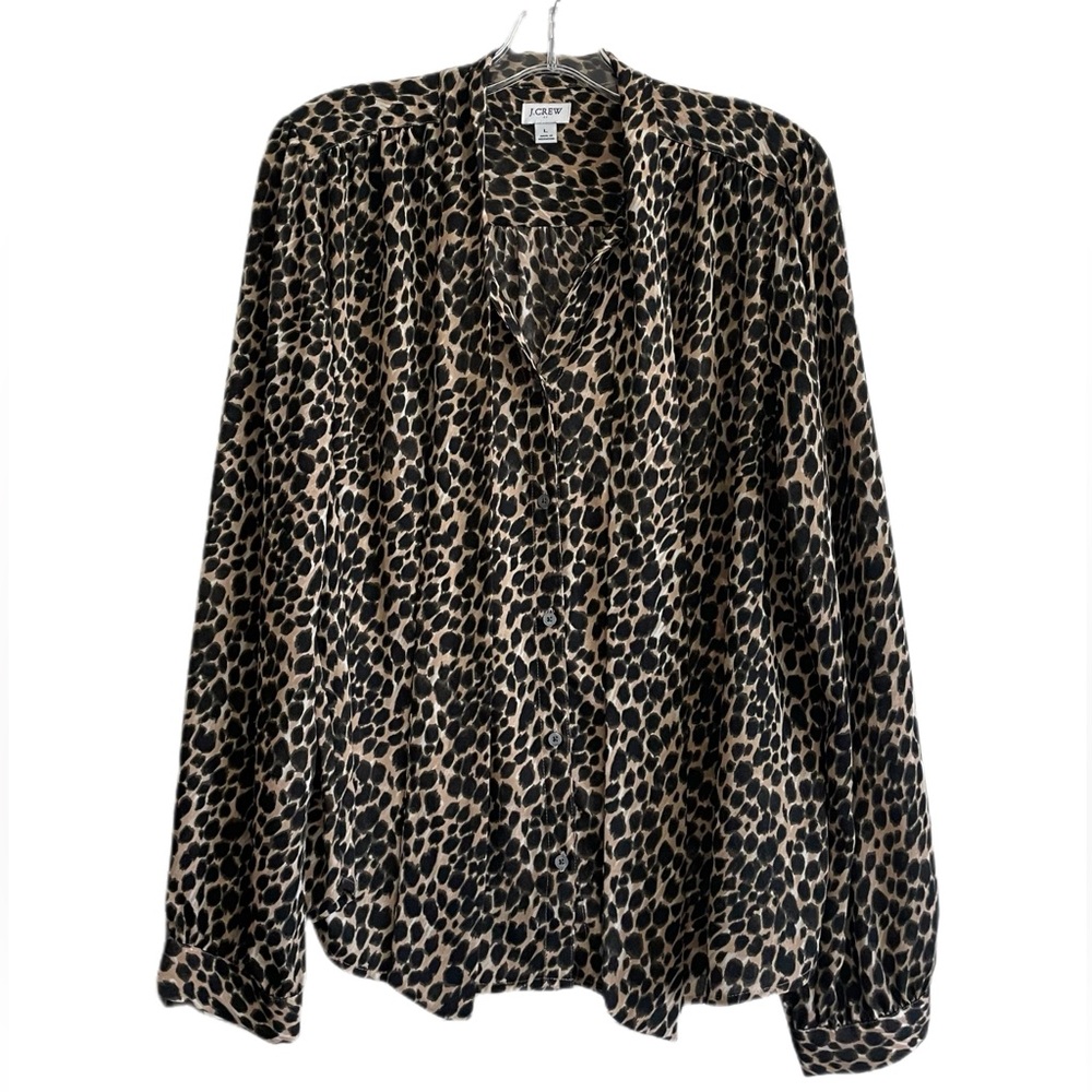 J. Crew Tie-Neck Leopard Print Blouse